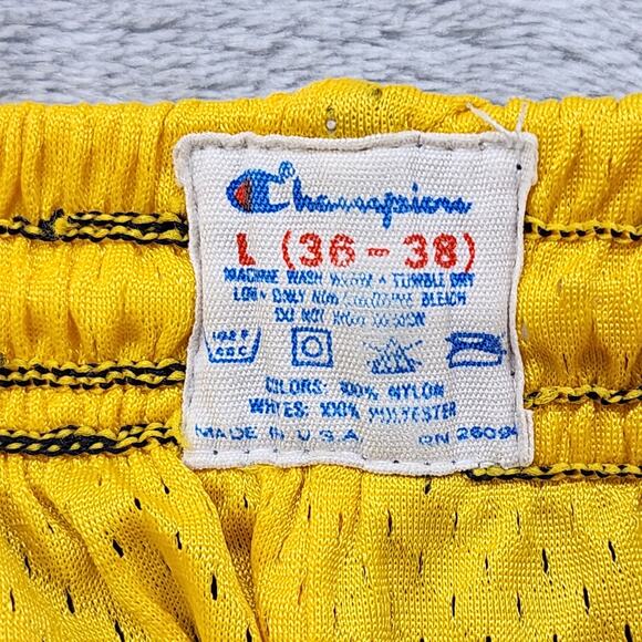 Vintage Champion Shorts Mens L Yellow Blue Reversible Mesh Athletic Basketball - Picture 7 of 12